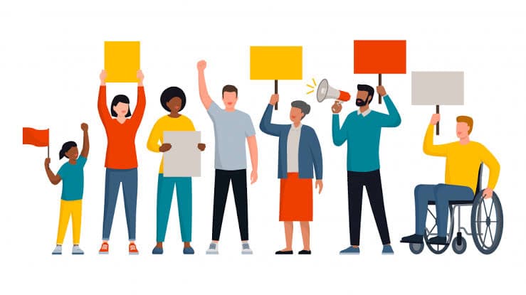 Town hall meeting with citizens engaged in discussion